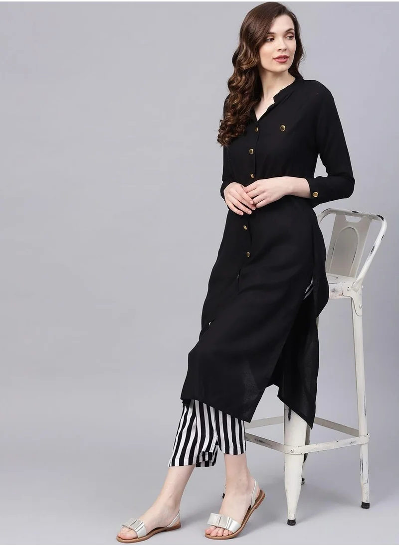 آي شين Women Black Solid Kurta With Trouser