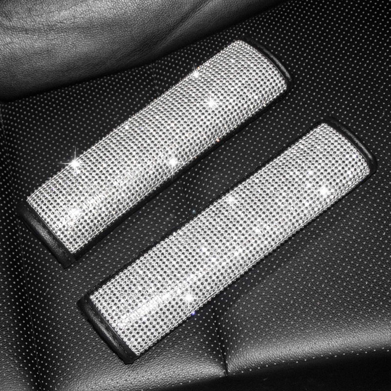 2 Packs Bling Seat Belt Shoulder Pads, Crystal Car Seatbelt Covers Diamond Car Decor Accessories for Women,Lady,Men (2X Seat Belt Cover)