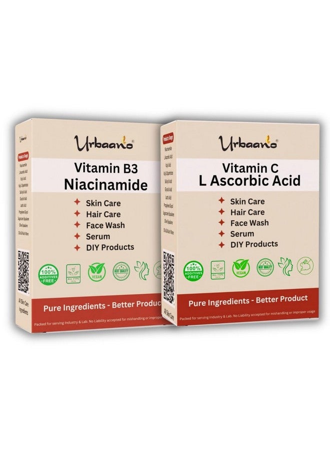 Urbaano herbal Niacinamide Powder (Vitamin B3) & Ascorbic Acid (Vitamin C) For Making DIY Soap, Cream, Serum, Lotion & Skin Care Combo - 100gm Each (Vitamin C & Niacinamide) - Image 1