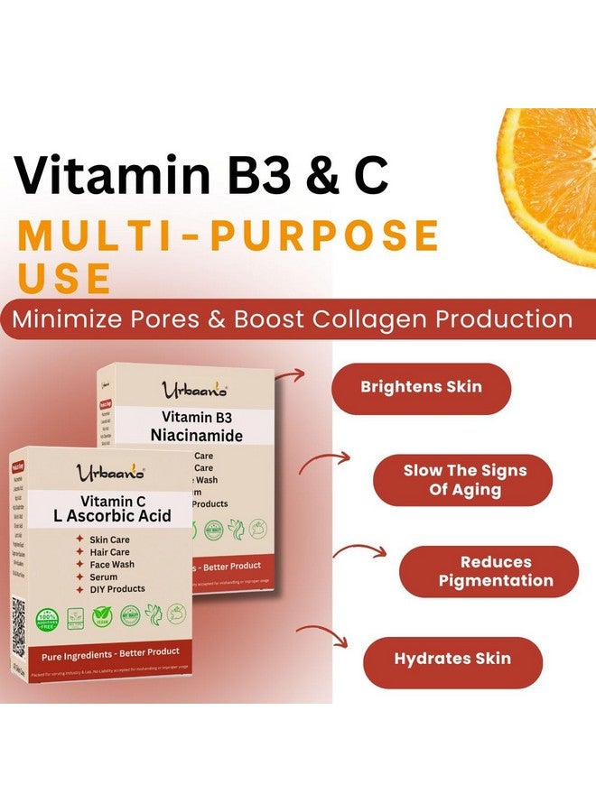 Urbaano herbal Niacinamide Powder (Vitamin B3) & Ascorbic Acid (Vitamin C) For Making DIY Soap, Cream, Serum, Lotion & Skin Care Combo - 100gm Each (Vitamin C & Niacinamide) - Image 3