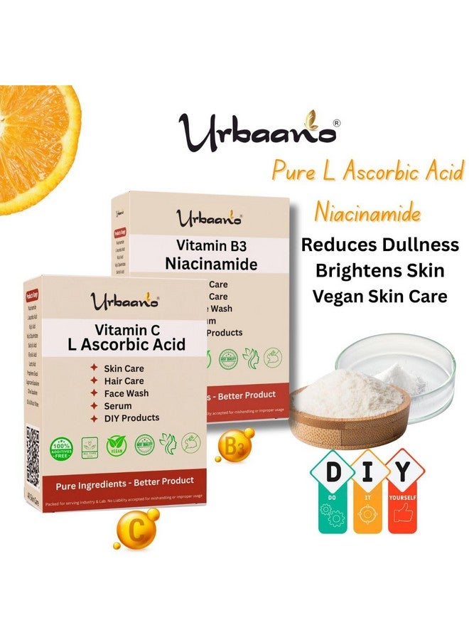 Urbaano herbal Niacinamide Powder (Vitamin B3) & Ascorbic Acid (Vitamin C) For Making DIY Soap, Cream, Serum, Lotion & Skin Care Combo - 100gm Each (Vitamin C & Niacinamide) - Image 2