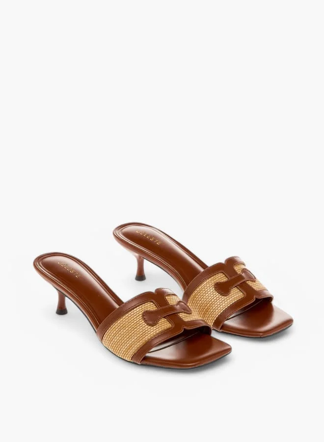 Celeste Women's Logo Detail Slip-On Sandals with Kitten Heels