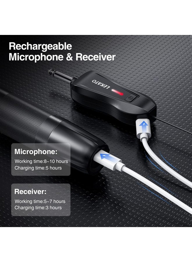 LEKATO LEKATO Wireless Microphone Rechargeable Micrphones with Receiver Professional Wireless MIC Dynamic Microphone System Set Metal Dual Mics for Karaoke Singing, Speech, Wedding, Speker  - Image 5