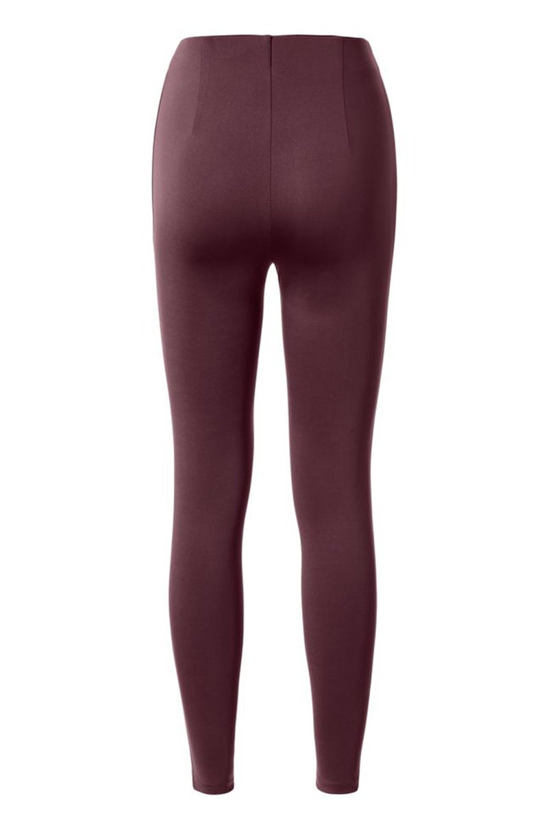 Tchibo Women Skinny Fit Pull On Plain Leggings, Dark Maroon - Image 3