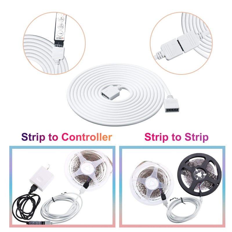 Honoson 6 Pieces 4 Pin RGB Extension Cable LED Strip Connector Cord Wire Cables Kit with 12 Pieces Pin Connector for 5050 3528 RGB LED Strip Light(1.6 FT, 3.3 FT, 6.6 FT,White) - Image 3