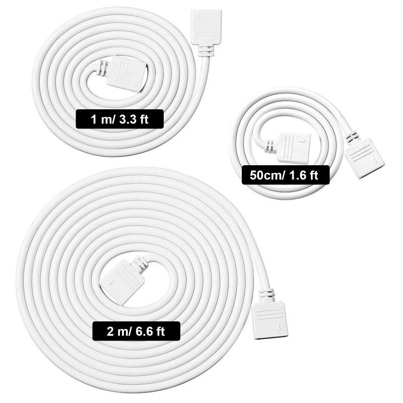 Honoson 6 Pieces 4 Pin RGB Extension Cable LED Strip Connector Cord Wire Cables Kit with 12 Pieces Pin Connector for 5050 3528 RGB LED Strip Light(1.6 FT, 3.3 FT, 6.6 FT,White) - Image 2