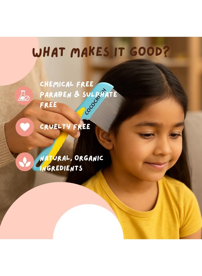 Coco Crush 100% Natural Lice Treatment Kit | Ayurvedic Lice Oil, Anti-Lice Shampoo, Herbal Lice Spray & Long Handle Comb | Safe, Chemical-Free & Effective Lice & Nit Removal for Kids & Adults (300ml(3x100ml) + Comb) - Image 2