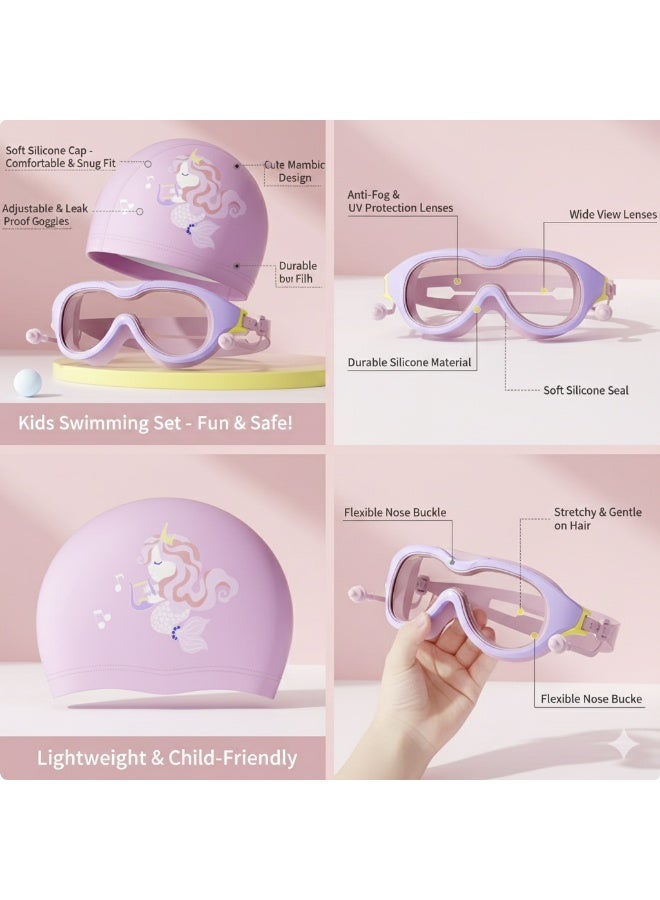 diu toyz Premium Swimming Goggles and Cap Set for Kids Pink Mermaid - Image 3