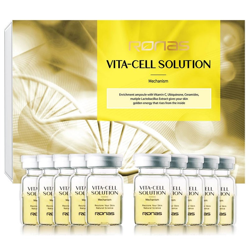 Ronas VITA Cell Solution,Anti Aging Serum for Face neck with Hyaluronic Acid,Vitamin C, Ceramide, Beta glucan, Hydrating Tone up serum for Dark Spots, Fine Lines & wrinkles 0.16oz 10vial, 1.6 Fl Oz - Image 1