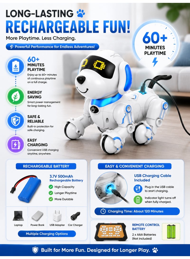 Eworld Smart Interactive Robot Dog Toy for Kids – Remote Control Dancing Robot with Programmable Actions, Voice Control, Music & Sound Effects, LED Lights, Multi-Mode Movement, STEM Educational Learning Toy for Boys & Girls - Image 5