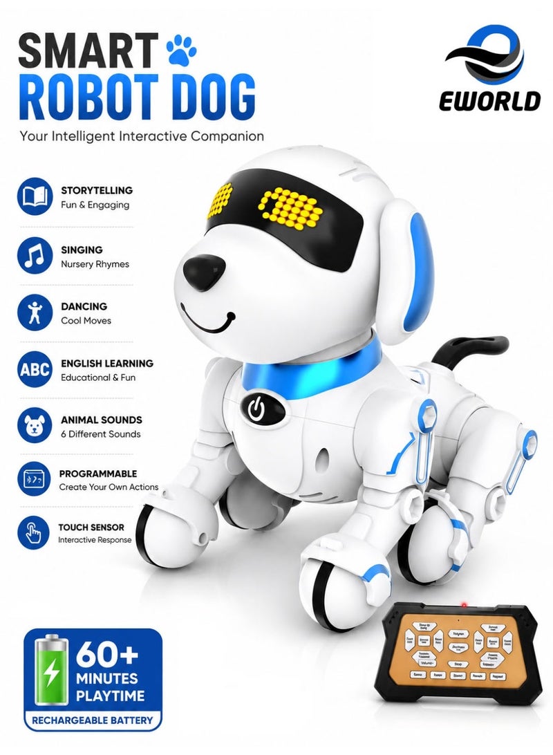 Eworld Smart Interactive Robot Dog Toy for Kids – Remote Control Dancing Robot with Programmable Actions, Voice Control, Music & Sound Effects, LED Lights, Multi-Mode Movement, STEM Educational Learning Toy for Boys & Girls - Image 1