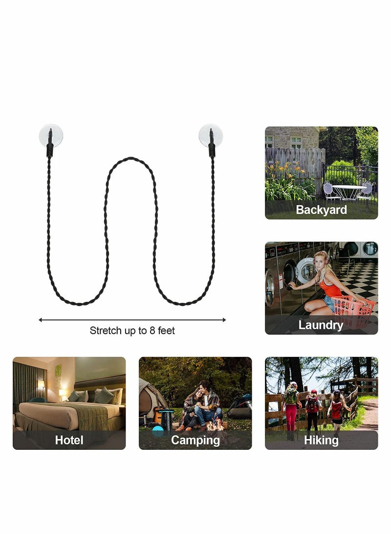 Portable Travel Clothes Line 4 Pieces 8ft Windproof Retractable Rope with Hooks and Suction Cups for Camping Accessories Cruise Essentials Outdoor Indoor Use  - Image 3