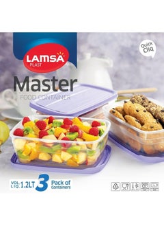 Lamsa Plast Lamsa Plast Food Container Set of 3 , 1.2 Liter - Multi Color  - Image 2