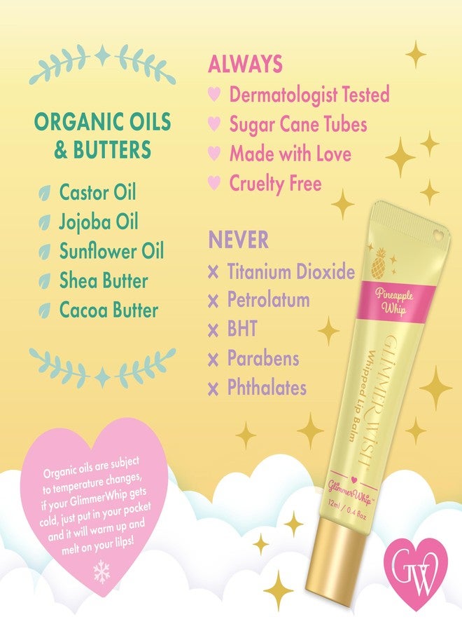 Glimmer Wish Glimmer Whip Hydrating Lip Balm, Whipped Lip Butter Treatment with Organic Nourishing Oils and Butters, Vegan and Cruelty Free Lip Moisturizer for Soft Lips (Pineapple Whip - Image 4