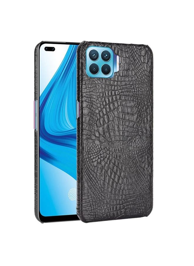 HuHa Case Cover For OPPO F17 Pro / A93 / Reno4 Lite / Reno4 F Shockproof Crocodile Texture PC + PU Case Black 