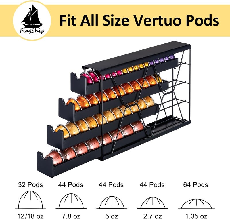 Flagship 4-Tier Corner Coffee Pod Organizer for Nespresso Vertuo - 40+ Capsule Storage, Slim Metal Kitchen Countertop Space Saver with Compact Design - Image 3