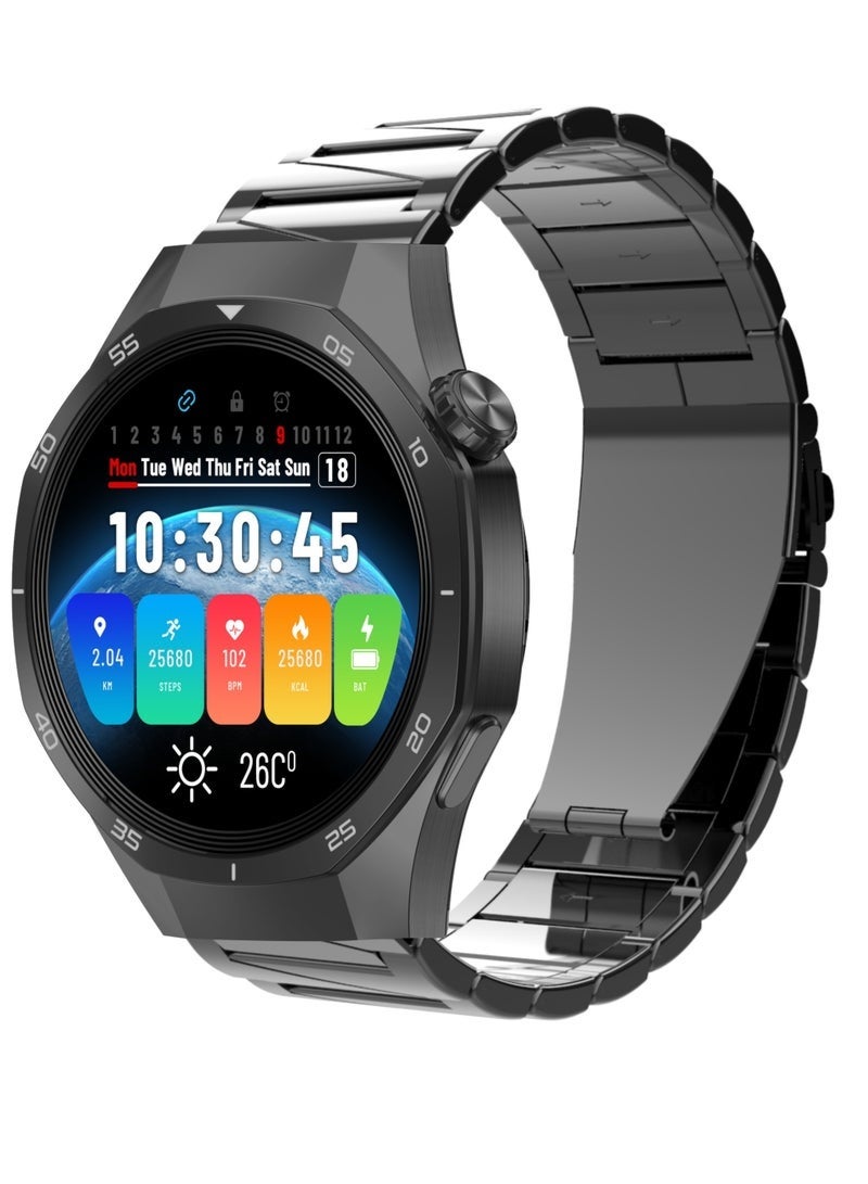 G-Tab ساعة GTR5 الذكية 1.43 بوصة شاشة AMOLED عرض مكالمات بلوتوث شاشة تعمل دائمًا تعمل باللمس مراقب صحة 24/7 معدل ضربات القلب SpO2 تتبع النوم 23 وضع رياضي مساعد صوتي ذكي مقاومة للماء 3ATM بطارية تدوم 7 أيام أندرويد iOS للجنسين - Image 1