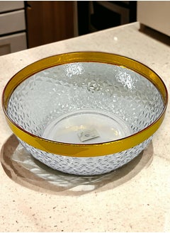 YOLO Sparkling Rounds Plastic Serving Bowl with Gold Strip  2 Liters - 23X 23cm Clear  - Image 1