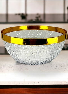 YOLO Sparkling Rounds Plastic Serving Bowl with Gold Strip  2 Liters - 23X 23cm Clear  - Image 2