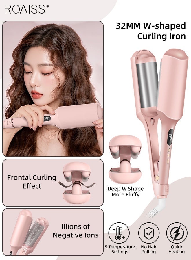 roaiss 32MM W-shaped Curling Iron, Romantic French Egg Roll Hair Curler, 5 Temp Ceramic Hair Waver Hair Iron Suitable for All Kinds of Short Hair, Medium Hair, Long Hair - Image 1