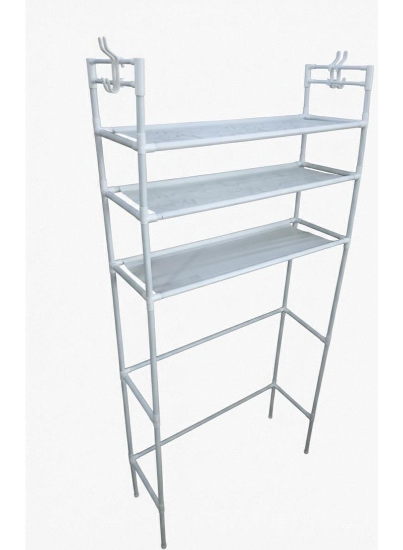Spaceshoop Multi Layer Vertical Storage Rack over Washing Machine  Space Saving Bathroom Organizer with Hooks - Image 1