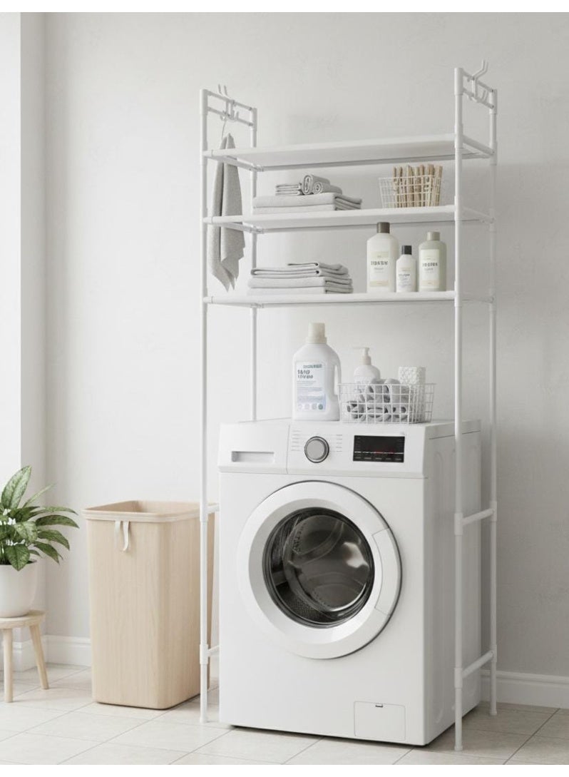Spaceshoop Multi Layer Vertical Storage Rack over Washing Machine  Space Saving Bathroom Organizer with Hooks - Image 4