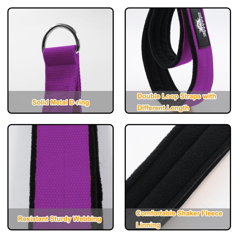 Lights Mountain Durable Pilates Double Loop D-Ring Straps - Padded Handles for Reformer, Yoga & Home Gym Workouts (purple M) - Image 4