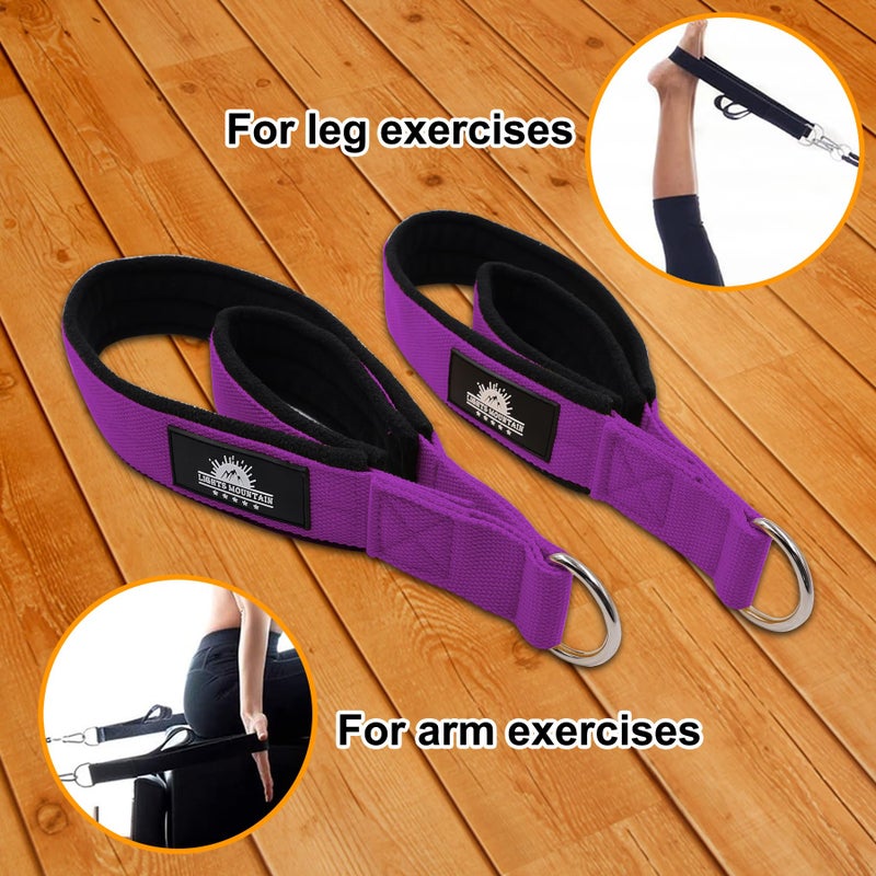Lights Mountain Durable Pilates Double Loop D-Ring Straps - Padded Handles for Reformer, Yoga & Home Gym Workouts (purple M) - Image 5