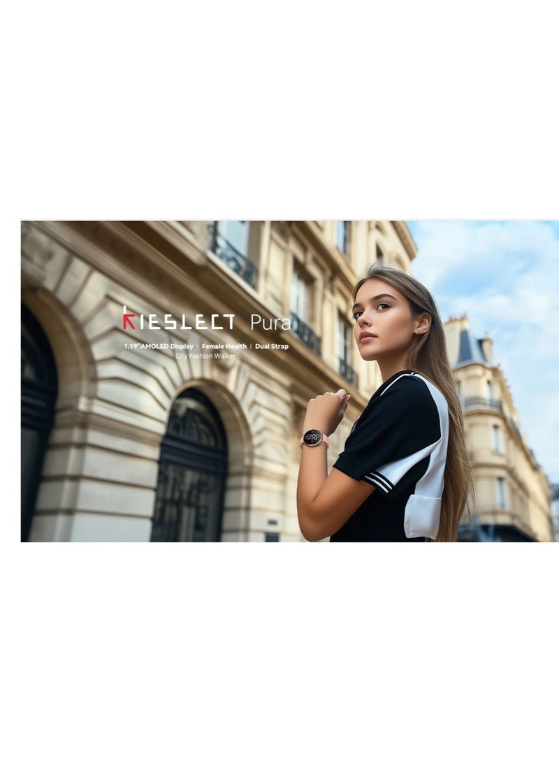 KIESLECT - Kieslect pura Smart Watch color Gold 1.19 inch AMOLED Ultra-clear Screen. ● Stylish and streamlined frame design. ● Double strap. - Image 1