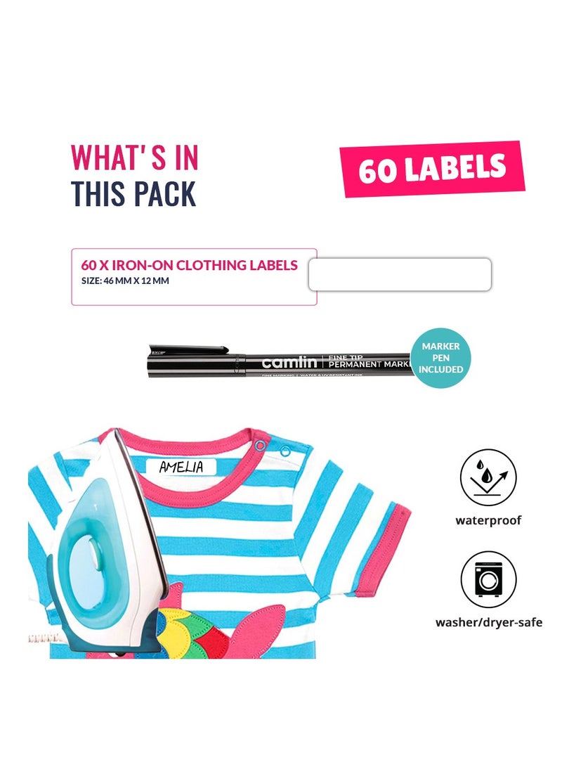 Generic 60 Name Labels for Kids School Clothes, Iron on Labels for Clothes, Waterproof Clothing Stickers, Name Label Sticker | Waterproof Kids Stickers - Image 2