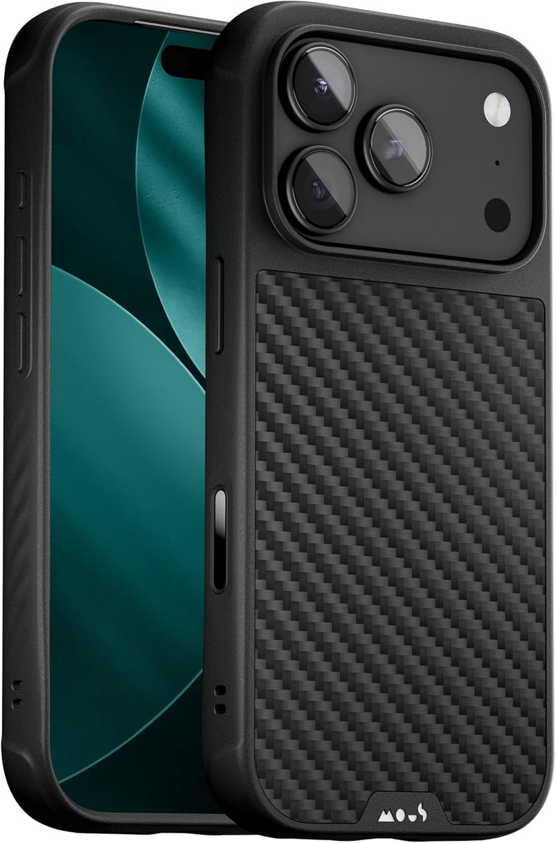 Mous for iPhone 17 Pro Max Case, Camera Control Button, Compatible with Qi2 MagSafe - Limitless - Aramid Carbon Fiber - Shockproof Scratch Resistant, Black - Image 1
