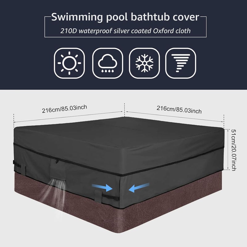 windforgecraft Hot Tub Cover Outdoor Waterproof and Weatherproof SPA Covers 210D Silver Coated Oxford Cloth Square Hot Tub Covers Hot Tub Cover Protectors Protective Cover Cap Outdoor Heavy Duty Cover Protector - Image 2