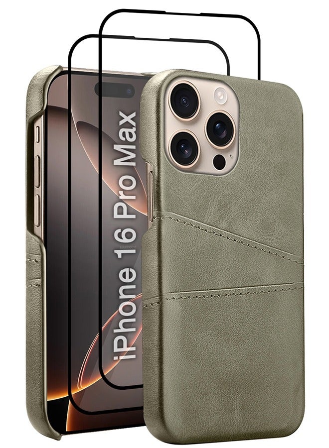 CATANES غطاء جلد iPhone 16 Pro Max 3 حزم مع حامل بطاقات للرجال والنساء مع واقي شاشة ثلاثي الأبعاد - رمادي - Image 1