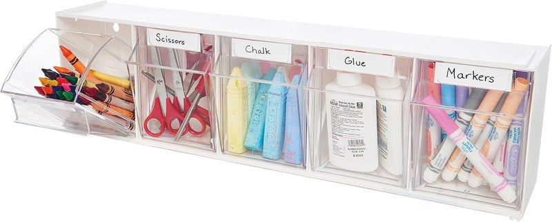 Deflecto Interlocking Multi Storage Organizer Tilt Bin 65 x 236 x 53 White - Image 1