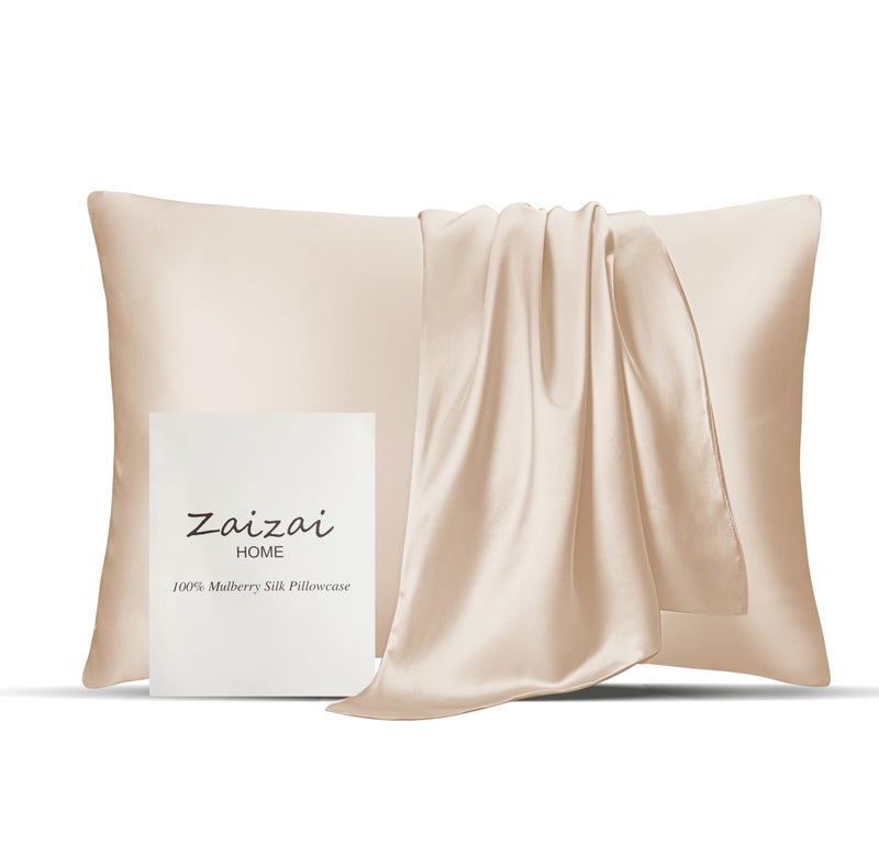 Zaizaihome 100% Pure Mulberry Silk Pillowcase for Hair and Skin  25 Momme 6A+ Grade Silk Pillow Cases with Hidden Zipper  Both Sides Silk Pillow Cover  Anti Aging Acne Free (King  Beige  1pc) - Image 1