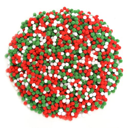 Caydo 2400 Pieces Mini Craft Pompoms Valentines Colors 6 mm Small Pom poms for Hobby Supplies and Holiday Decorations Red Green White - Image 1