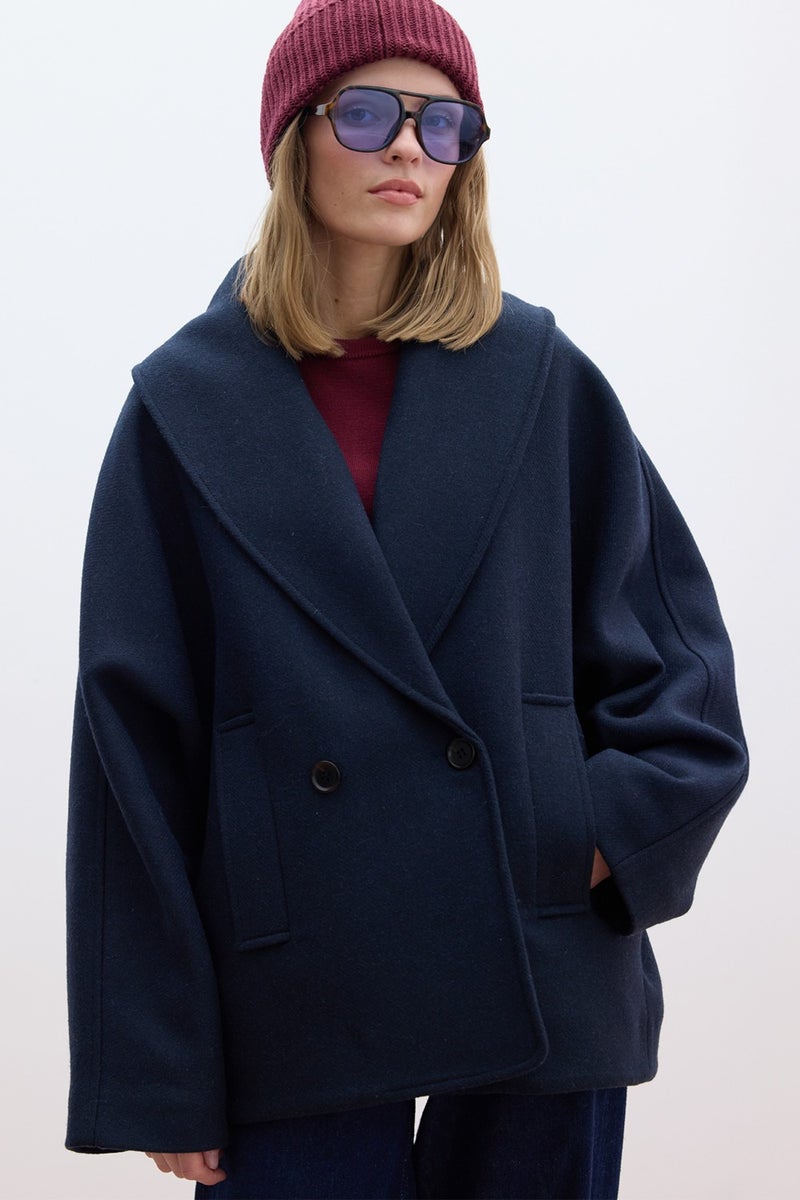 Manuka Italian Cashmere Double Breasted Coat Navy Blue  - Image 1