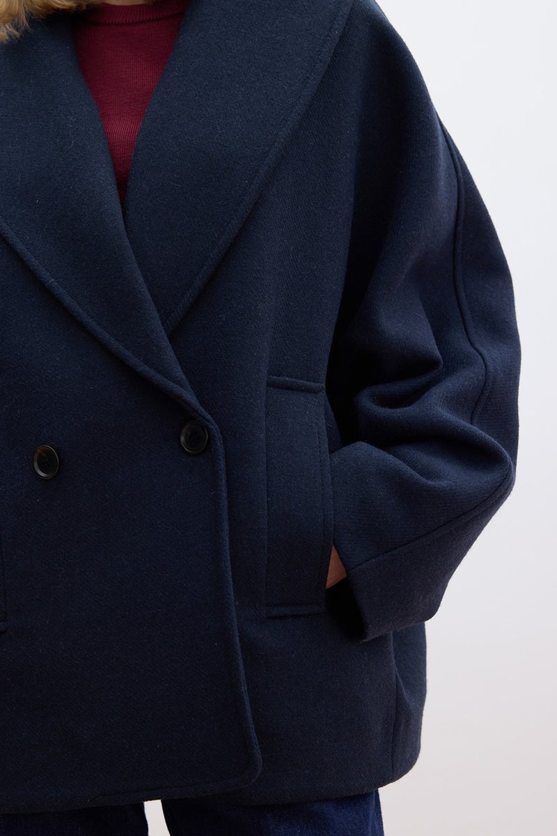 Manuka Italian Cashmere Double Breasted Coat Navy Blue  - Image 4