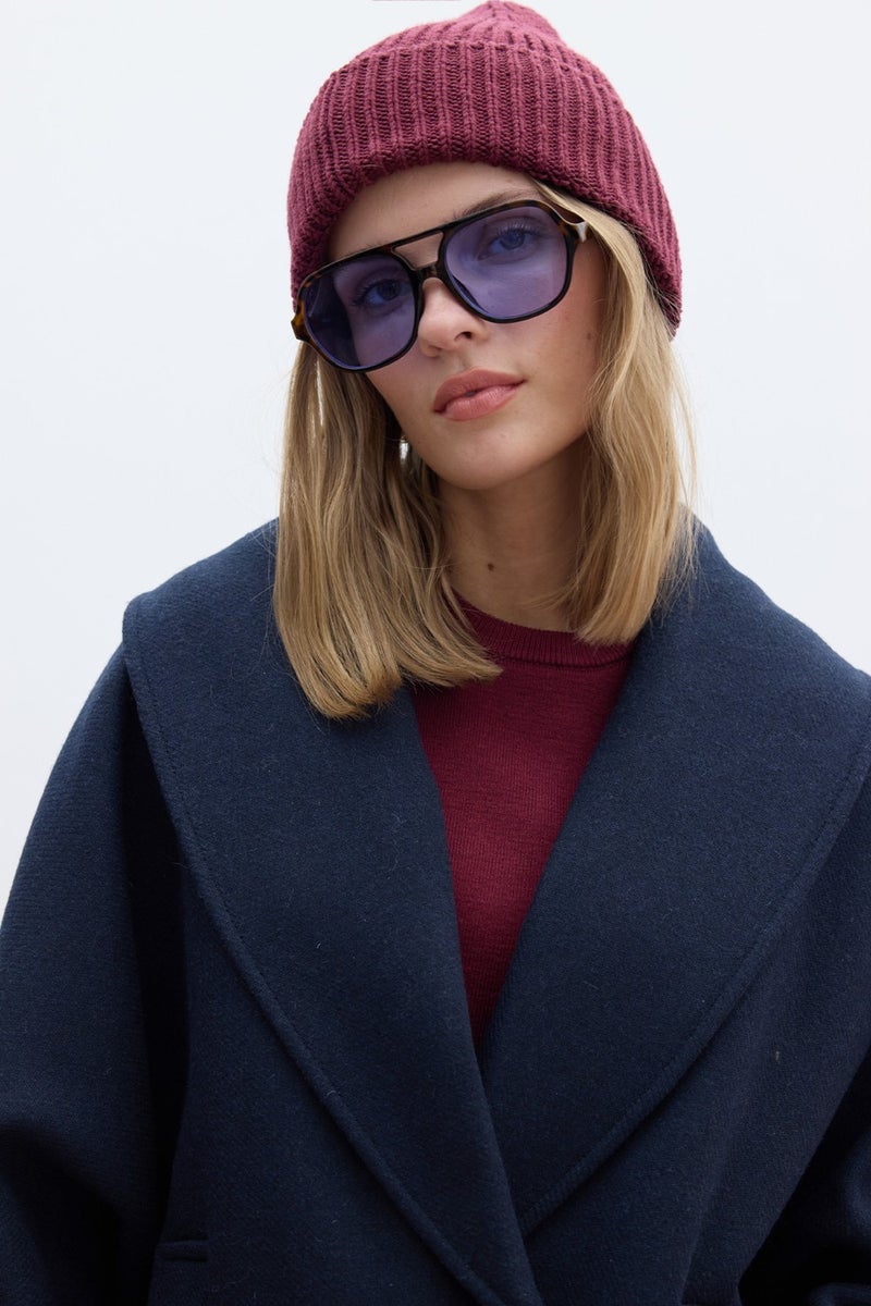 Manuka Italian Cashmere Double Breasted Coat Navy Blue  - Image 3