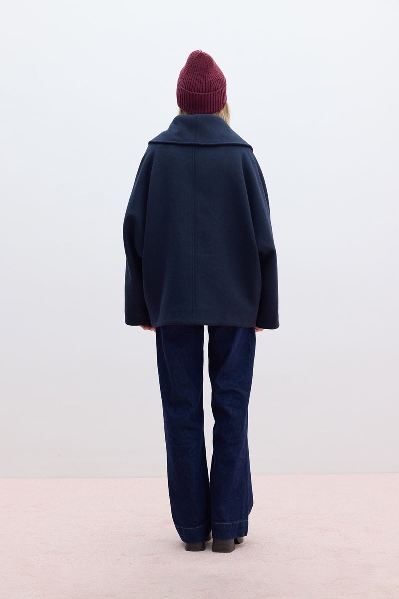 Manuka Italian Cashmere Double Breasted Coat Navy Blue  - Image 5