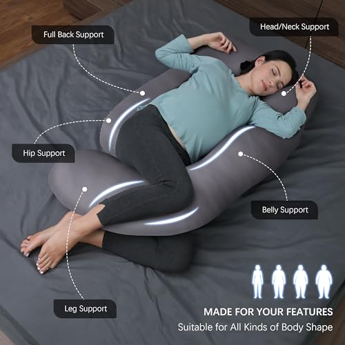 MOON PARK Pregnancy Pillows for Sleeping - U Shaped Full Body Maternity Pillow with Removable Cover - Support for Back, Legs, Belly, HIPS - 57 Inch - Dark Grey - Cooling Cover - Image 2