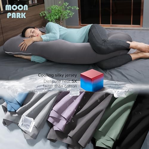 MOON PARK Pregnancy Pillows for Sleeping - U Shaped Full Body Maternity Pillow with Removable Cover - Support for Back, Legs, Belly, HIPS - 57 Inch - Dark Grey - Cooling Cover - Image 3