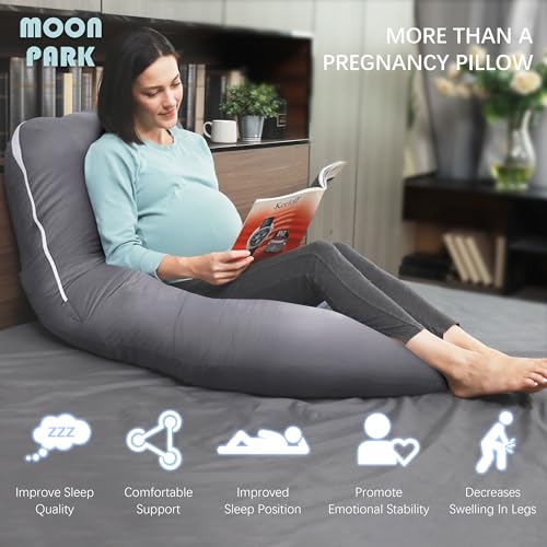 MOON PARK Pregnancy Pillows for Sleeping - U Shaped Full Body Maternity Pillow with Removable Cover - Support for Back, Legs, Belly, HIPS - 57 Inch - Dark Grey - Cooling Cover - Image 4