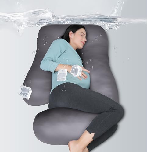 MOON PARK Pregnancy Pillows for Sleeping - U Shaped Full Body Maternity Pillow with Removable Cover - Support for Back, Legs, Belly, HIPS - 57 Inch - Dark Grey - Cooling Cover - Image 1