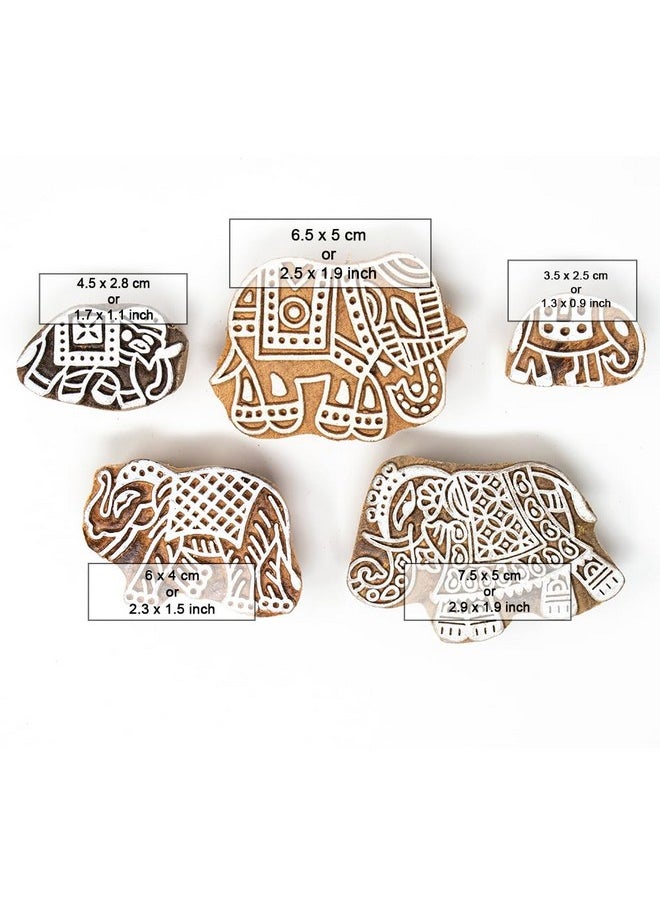 Hashcart Elephant Wooden Stamps For Printing (Set Of 5) - Diy Henna Fabric Textile Paper Clay Pottery Block Printing Stamp  - Image 4