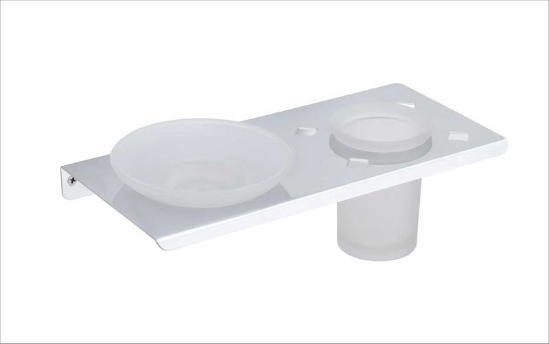 ORCE BATH ARTICLE soap Dish with Toothbrush Holder Tumbler Stand for washbasin sabu dani and Brush Holder for Bathroom Tumbler Holders dispensers 35_9(304 Stainless Steel,Chrome Finish,Frosted Glass) - Image 2