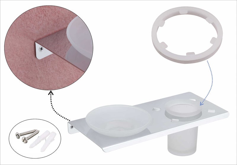 ORCE BATH ARTICLE soap Dish with Toothbrush Holder Tumbler Stand for washbasin sabu dani and Brush Holder for Bathroom Tumbler Holders dispensers 35_9(304 Stainless Steel,Chrome Finish,Frosted Glass) - Image 4