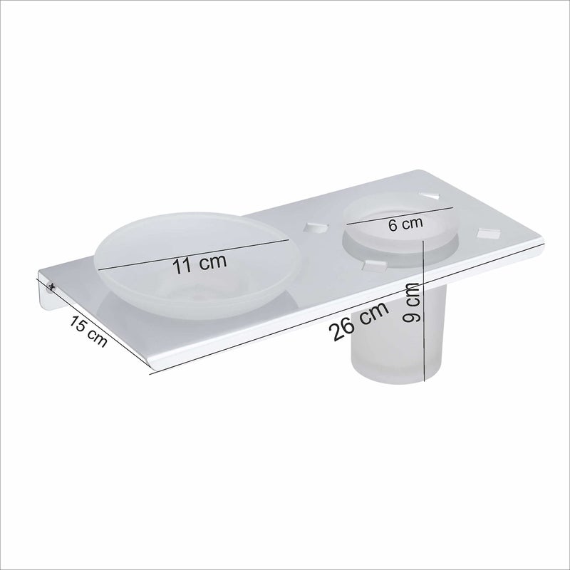 ORCE BATH ARTICLE soap Dish with Toothbrush Holder Tumbler Stand for washbasin sabu dani and Brush Holder for Bathroom Tumbler Holders dispensers 35_9(304 Stainless Steel,Chrome Finish,Frosted Glass) - Image 3