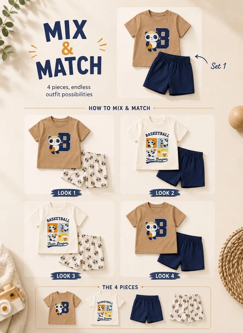 فكتور اند جين Boys Sports Print Cotton T-Shirt & Shorts Set – Summer Daywear