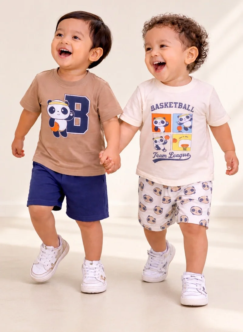 فكتور اند جين Boys Sports Print Cotton T-Shirt & Shorts Set – Summer Daywear